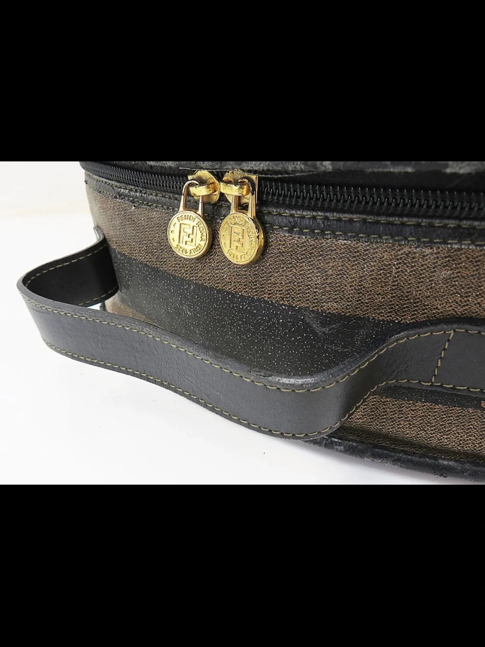 Fendi Brown and Black Striped Dome Cosmetic Case